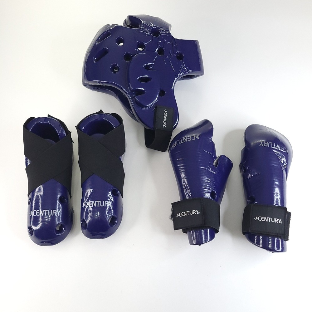 Century Sparring Gear Youth Small Navy Blue Boots Gloves Headgear Excellent Cond